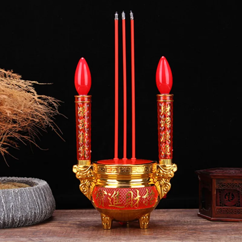 Buddhist Plug-in Candle Holder Home Decoration Vintage Electronic Candlestick Decor Hall Enshrined Lamp Ornament