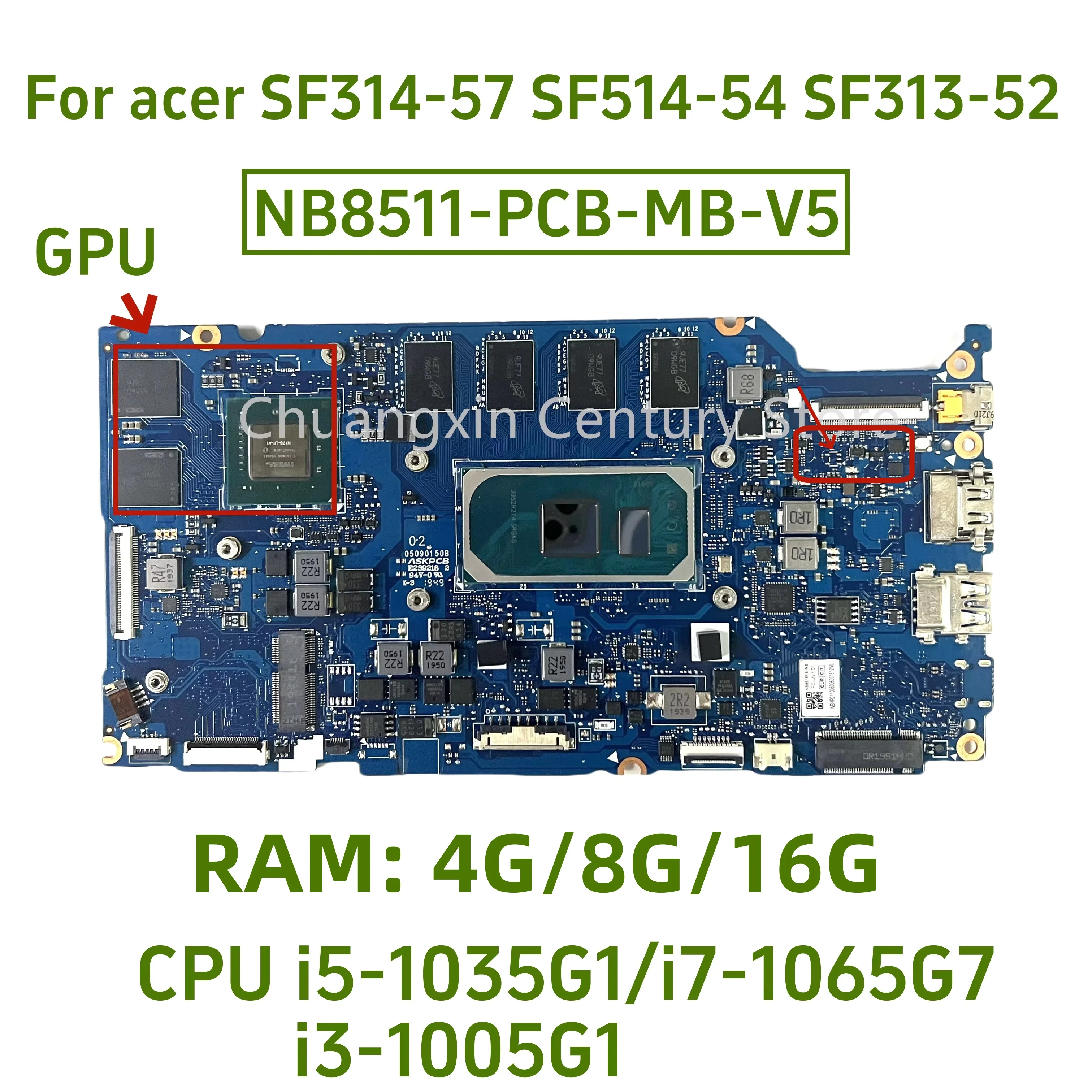 para acer swift sf51454t sf313 52 sf314 57 sf314 52 laptop placa mae i3 i5 i710th cpu v2g gpu 8gb 16g ram nb8511 pcb mb v4 v5 01