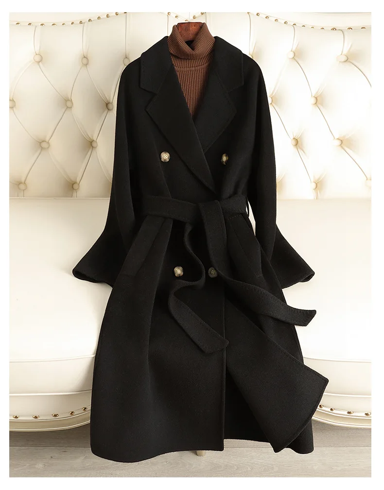 Double-sided Cashmere Coat Female Short Slim Women's Woolen Coats New Autumn Winter 100% Wool Thick Outwear Suit Collar Outwear