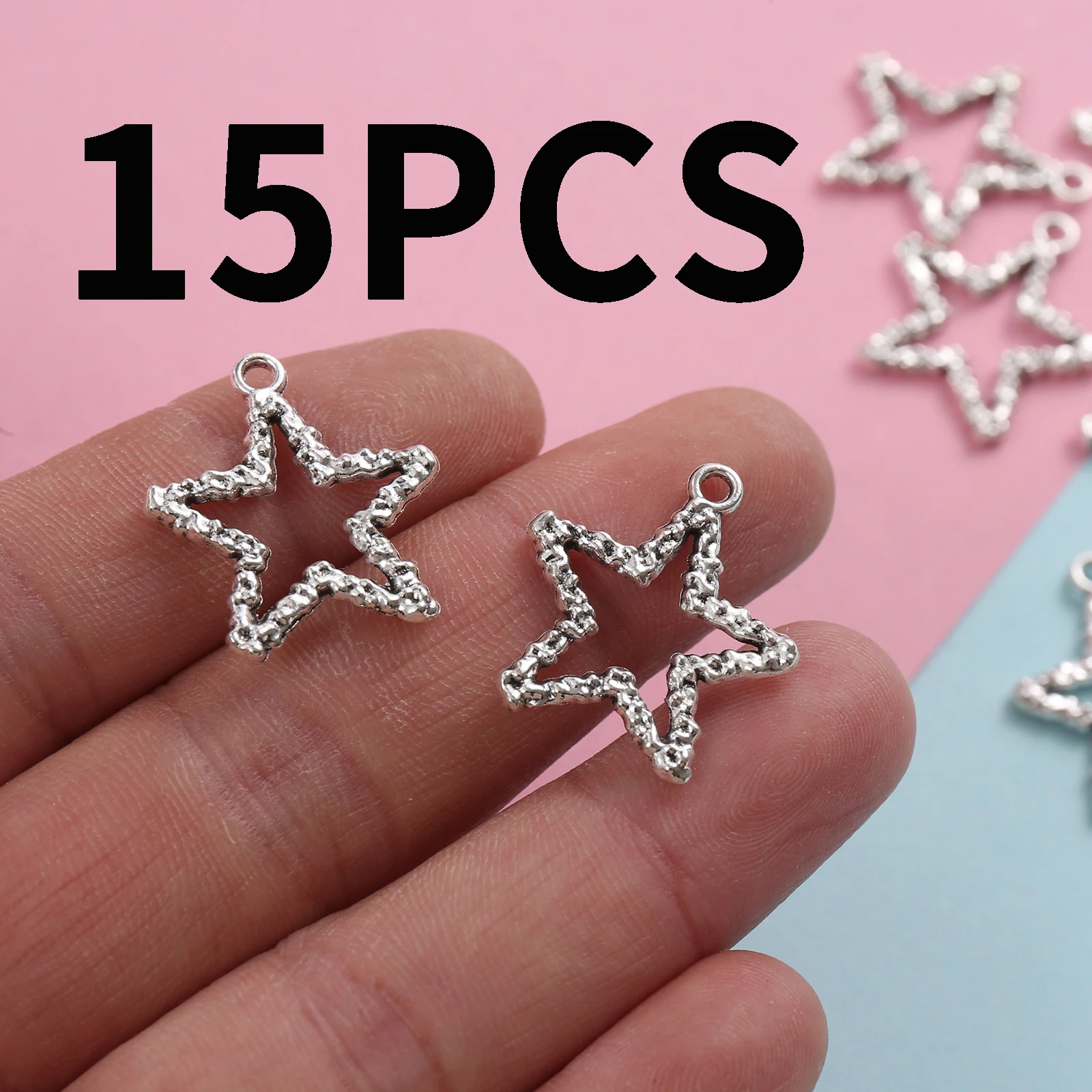 15 Pieces of Thorn-Twisted Hollow Pentagram Charms, Simple Twisted Heart Star Pendants, Suitable for DIY Bracelets, Necklaces, Earrings, Dark Retro Starry Sky Handmade Beaded Jewelry Accessories