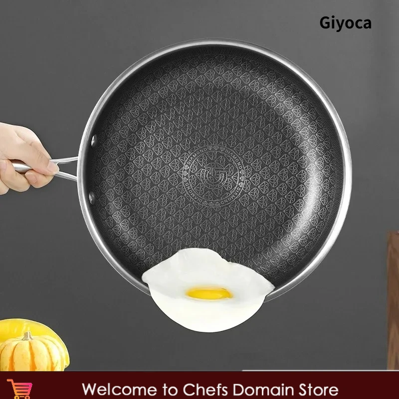 

Giyoca Nonstick Wok Uncoated 316 Stainless Steel Honeycomb Frying Pan Household Kitchen Multi-function Pots Universal for Stoves