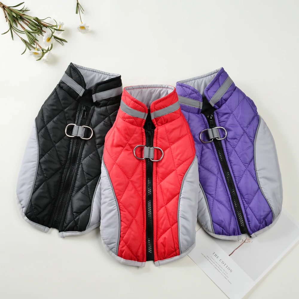 Winter Pet Coat Clothes High Collar Windproof Warm Jacket with D-ring for Small Medium Dogs Chihuahua Beagle Reflective Coat