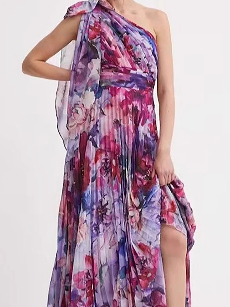 Robe de soirée longue en mousseline de soie pour femmes, Sexy, col incliné, nœud papillon, élégante, taille haute, balançoire, bohème, vacances