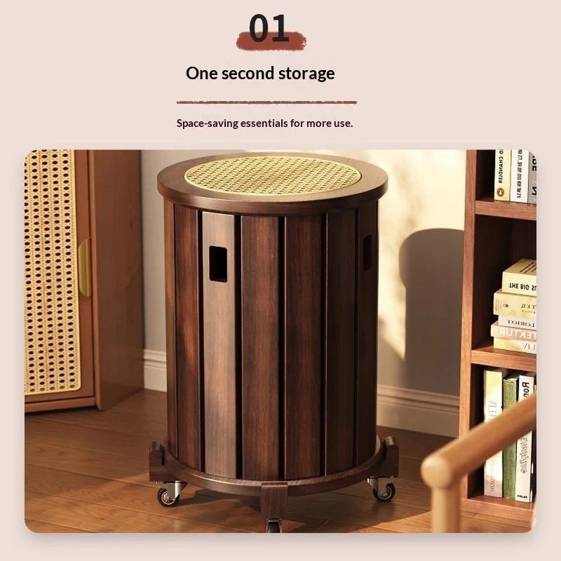 Mid Century Vintage Solid Wood Rattan Round Stackable Folding Stool Set Home Living Room Dining Bedroom Decor Novelty New