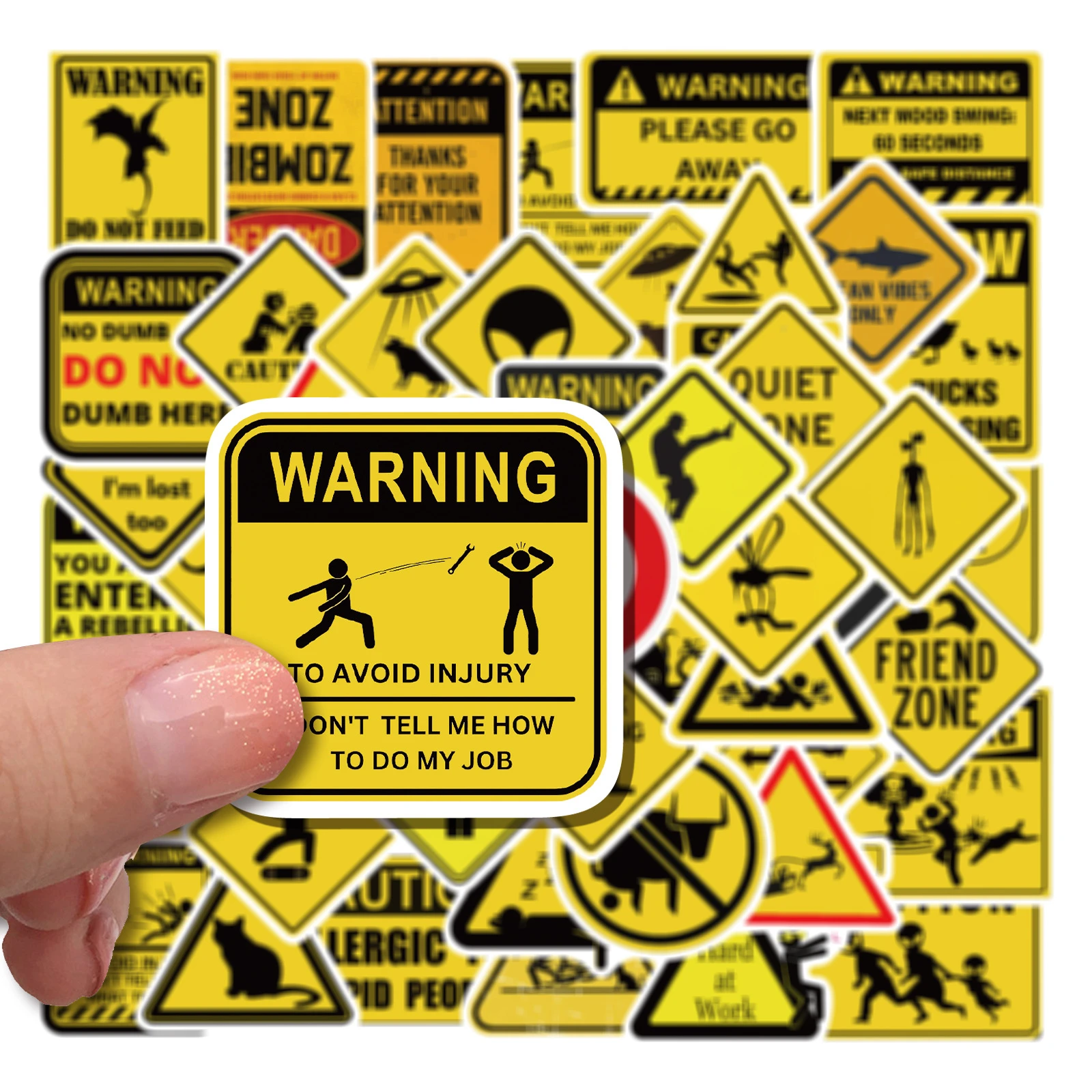 50PCS Interesting Warning Signs Graffiti Stickers Cartoon Road Signs DIY Guitar Phone Laptop Suitcase Water Cup Skateboard Decal