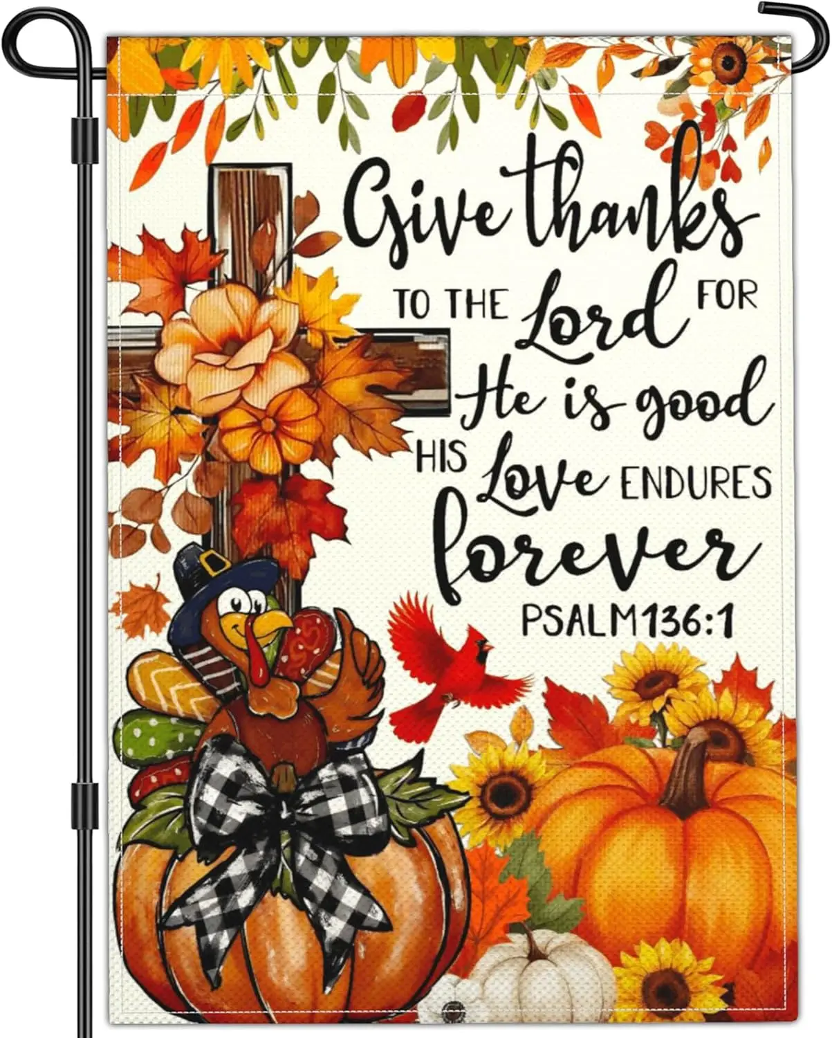 NASIAN Fall Thanksgiving Pumpkin Garden Flag 3Ply Polyester Thankful Give Thanks Fall Thanksgiving Pumpkin Garden Flags for  PPZ
