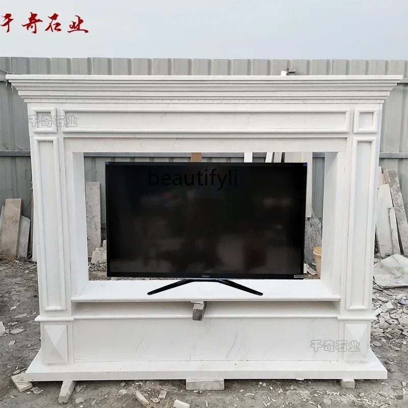 

Y48 Marble fireplace TV cabinet stone carving European marble, decorative cabinet ornament stone