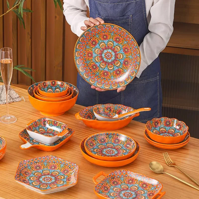 Ceramic Tableware Set Rice Bowl Serving Plate Creative Cutlery Soup Plate Noodle Handle Bowl Sauce Dish Steak Salad Fruit Plate