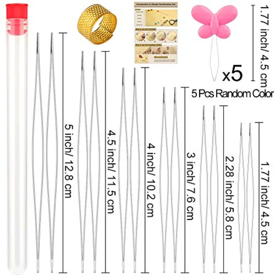 12 Pieces Beading Needles, 6 Size Collapsible Eye Needles for Beading with Needle Bottle, 5 Pcs Bead Needle Threader, Scissors