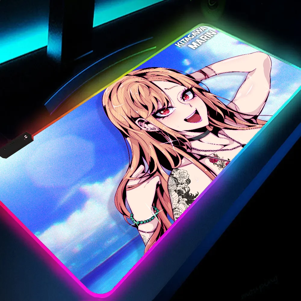 1PC Kitagawa Marin Mat XXL RGB Gaming Mouse Pads HD Black Gamer Accessories Large LED