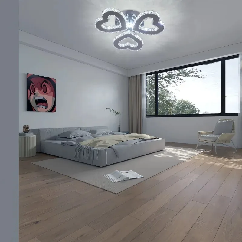 Luces LED modernas en forma de corazón con tres anillos, accesorios de luces de techo de cristal, decoración para habitación, electrodoméstico, luz para dormitorio, Día de San Valentín