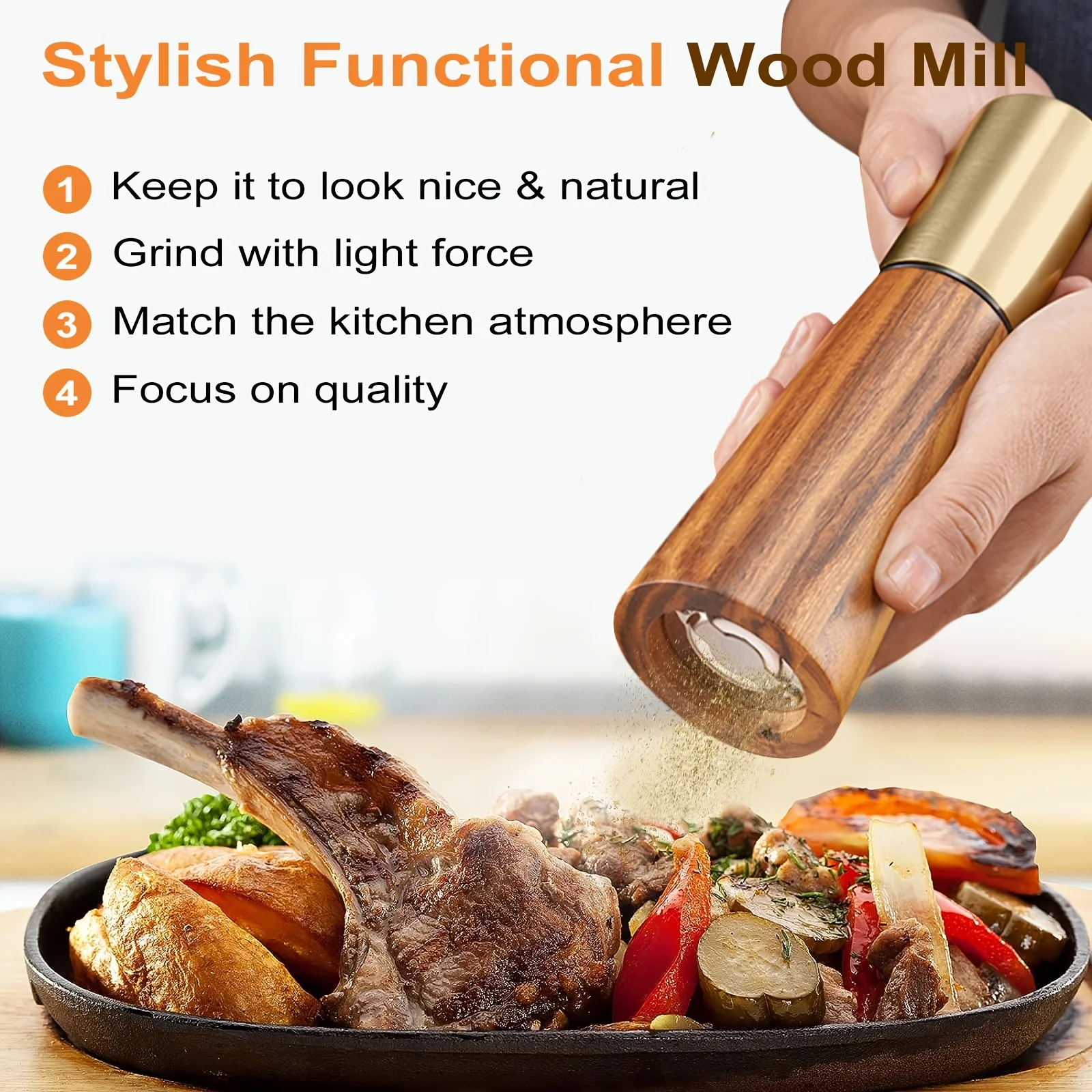 Wooden Pepper Grinder Manual Ceramic Core 304 Stainless Steel Multi Use Kitchen Tool for Salt Spices