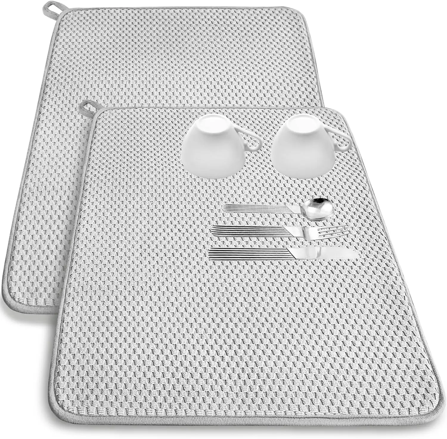 2-Piece Microfiber Tableware Drying Pad, 24x17 Large Size Superabsorbent Tableware Drain Pad, Kitchen Counter Under Sink Quick Drying Pad, Coffee Rack (Grey)