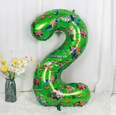 Cartoon Minecraft Ballon Nieuw My World Pixel Groen Nummer 0-9 Aluminium Film Luchtballon Kinderverjaardagsfeestje Decoratie