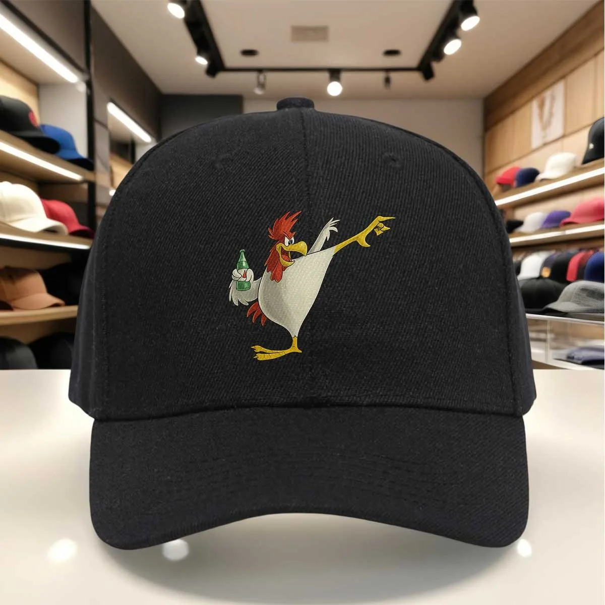 Fun Cartoon Rooster with Beer Bottle Baseball Cap, Casual Adjustable Daily Wear Hat, Stylish Animal Pattern Cap