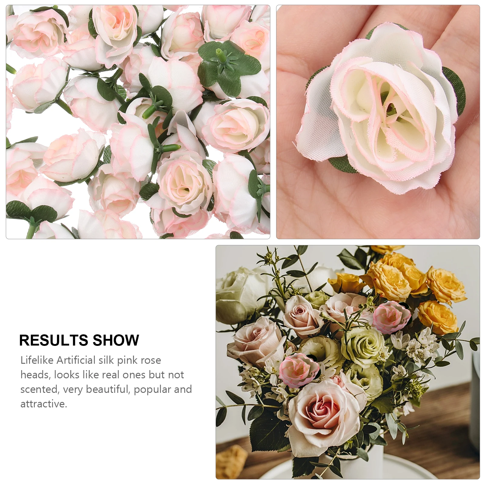 

50 Pcs Simulation Rose Head Artificial Roses Diy Flower for Outdoors Flowers Pink