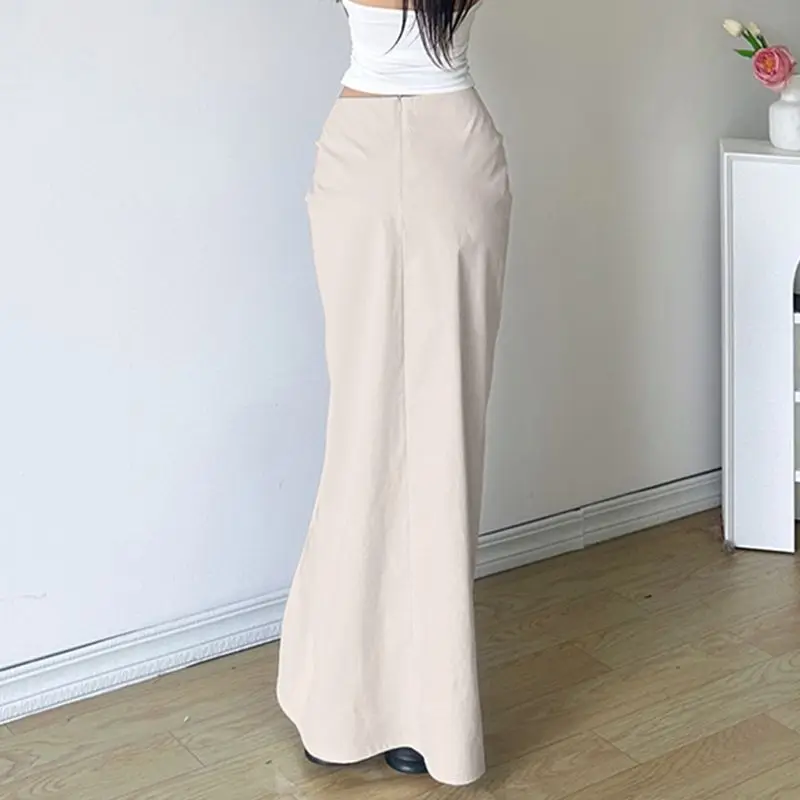 Designed Pleated Skirt Low Waist Irregular Split Solid Spice Maxi Skirt Women Sexy Long Bodycon Skirts Summer Spring All Season