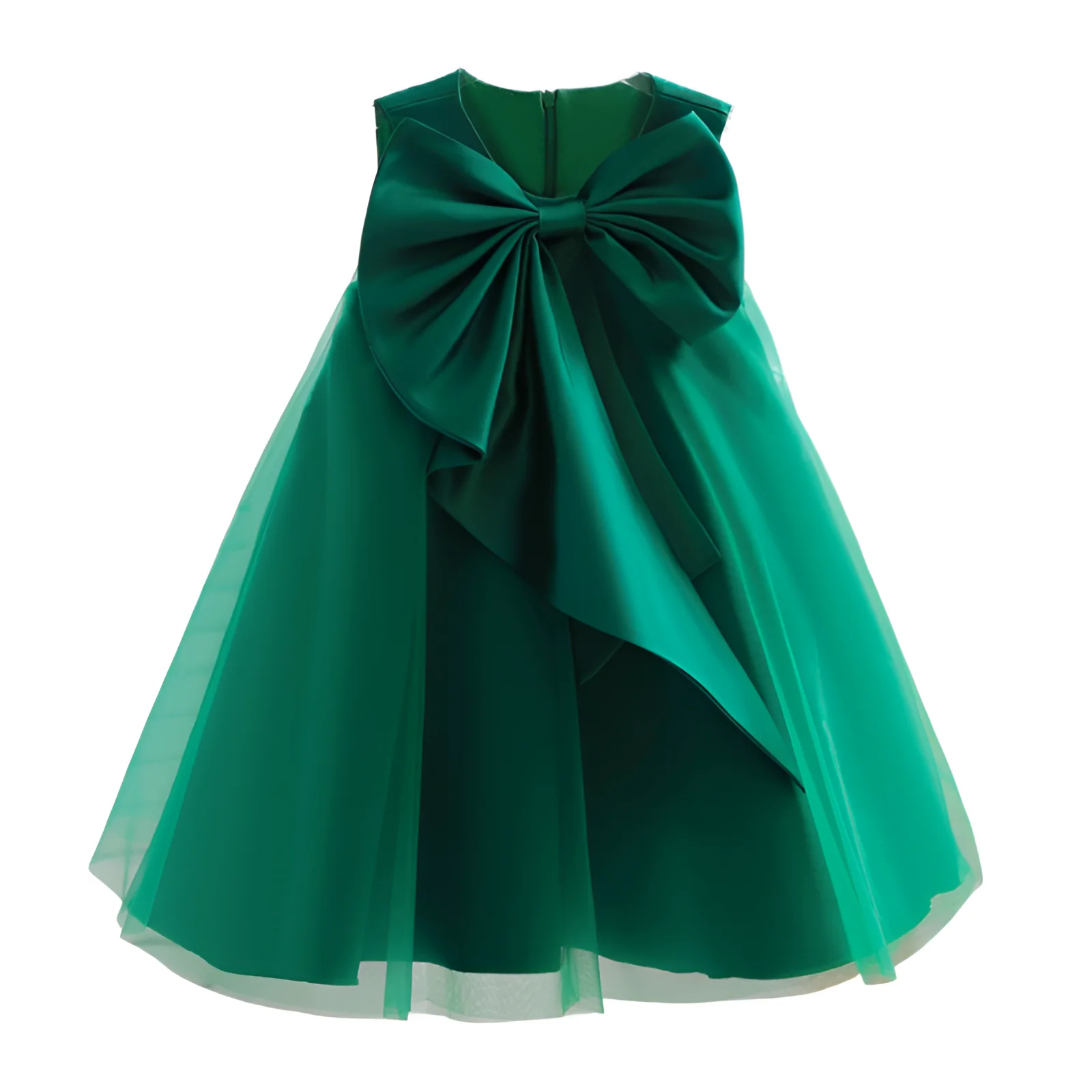 

2-10 Years Old Plain Green Big Bow Girl's Dresses SleevelesSash Elegant Kid Vestidos 2 4 6 8 10 Years Old Kids Clothes OGF244436