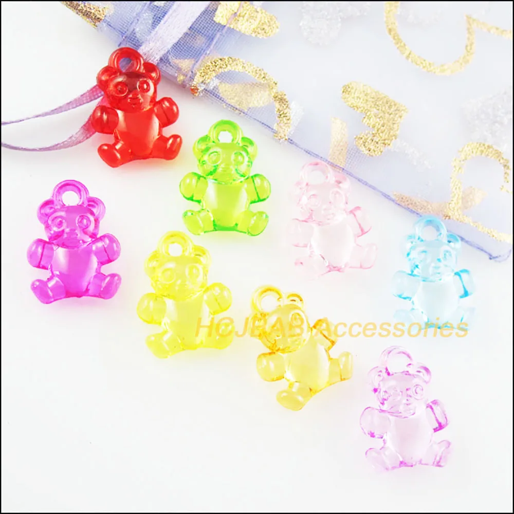 50Pcs Mixed Plastic Acrylic Clear Animal Bear Charms Pendants 15x20.5mm
