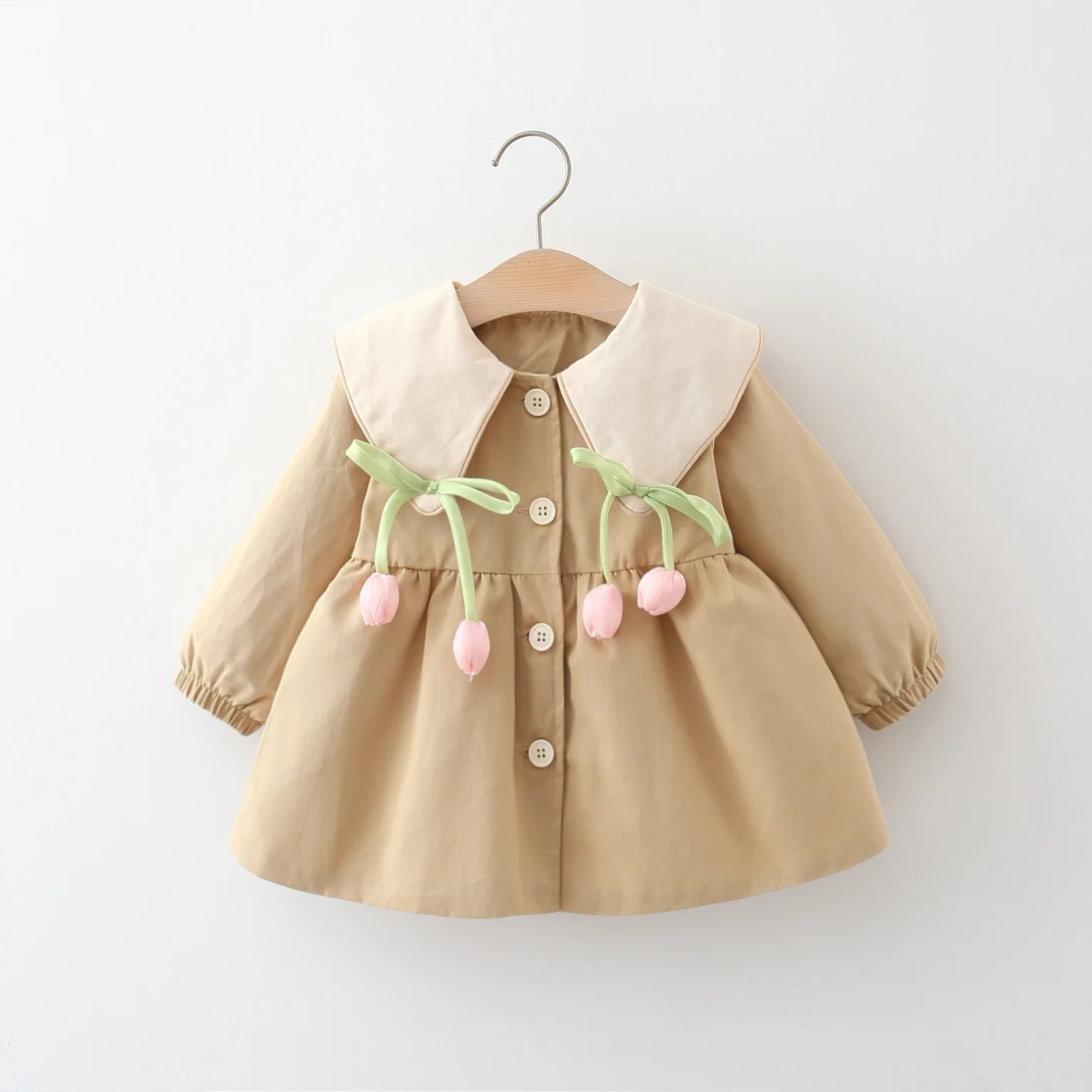 Spring And Autumn Flower Solid Color Baby Girl Coat Cute Girl Windbreaker Top Girl Clothing