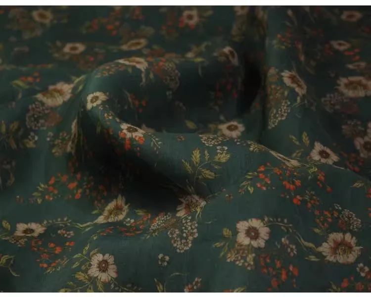 

1yard new style ramie fabric Small Garden Print tissu Skirt dress shirt bag cheongsam fabric for clothing