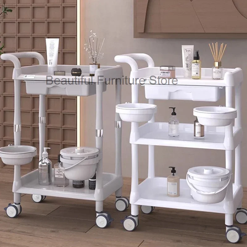 Pink Storage Hairdressing Trolley Aesthetic Multifunction Auxiliary Cart For Beauty Salon Carrello Attrezzi Spa Furniture MQ50TC