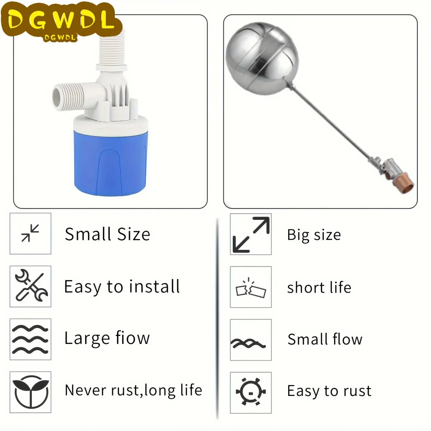 Fully Automatic Water Level Control Float Valve 1/2" Auto Shut Off Automatic Water Stop Automatic Water Make-up Controller