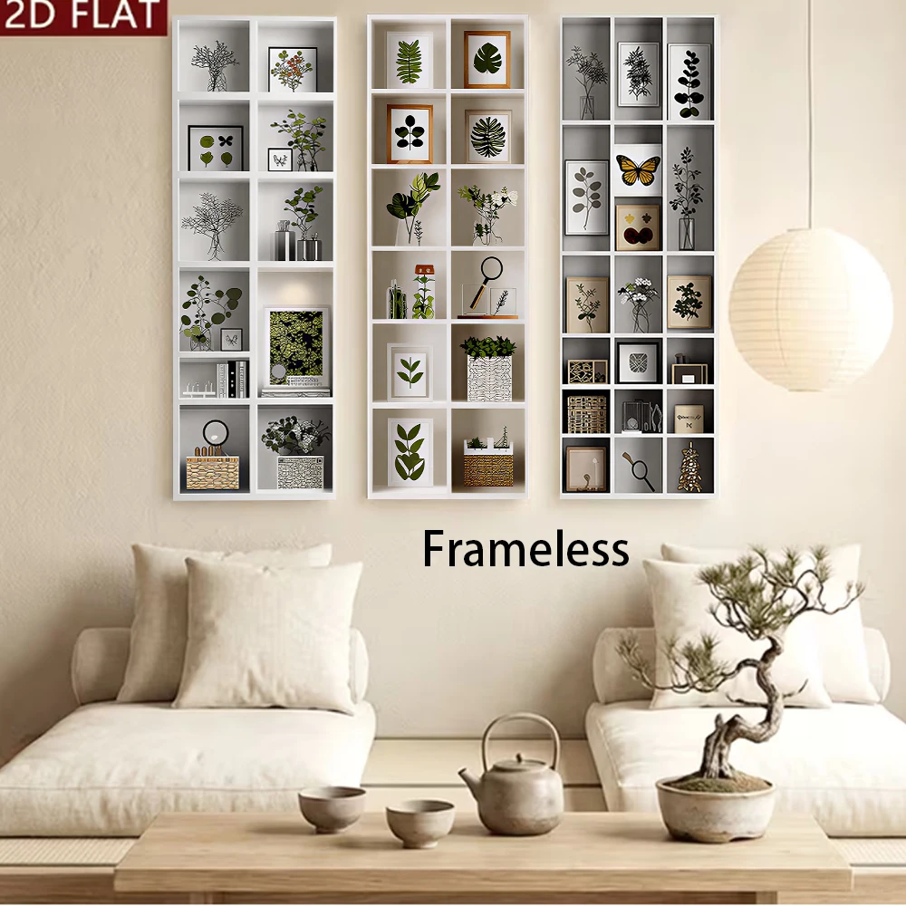 1 set of triple bookshelf wall stickers with visual effects, living room and bedroom decoration stickers, self-adhesive modern m