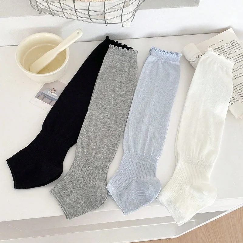 3 Paar Damen-Beinwärmer, neue Mode, Frühling und Sommer, dünne, atmungsaktive Kniestrümpfe aus Baumwolle für Damen, modische, einfache lange Socken