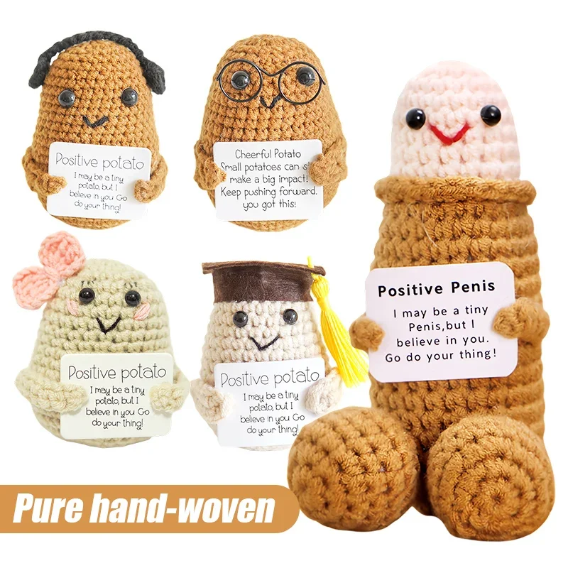 Cute Handwoven positive energy lovely potato doll Plush Wool Knitting Doll with Card Funny Christams Gift for Adults Children