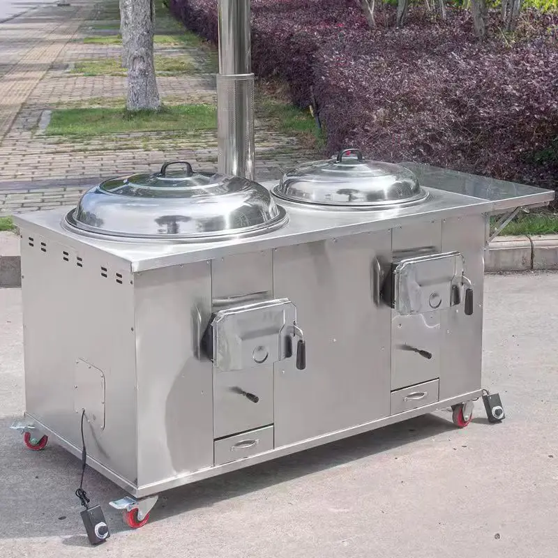 About Stainless Steel Smokeless Wood Stove for Household Use with Large Pot and Table 4 Movable Wheels Kitchen Machines