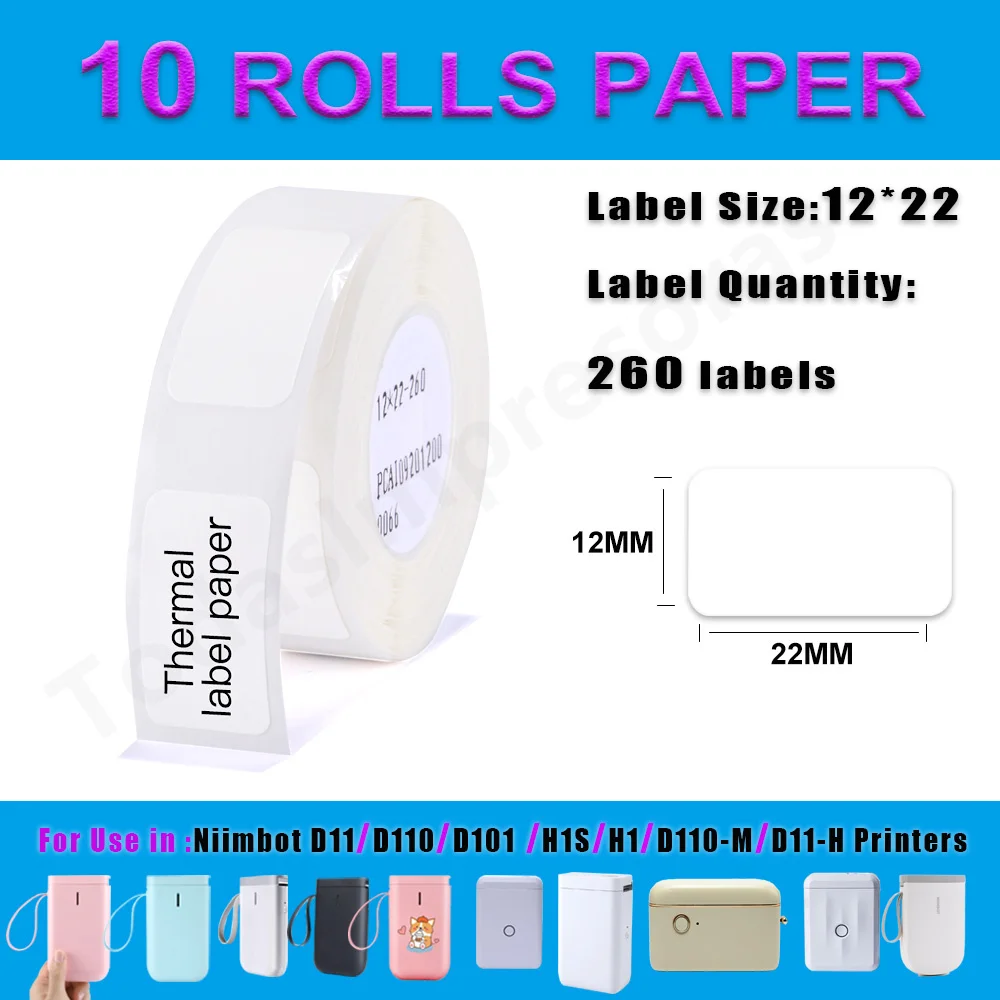 

Niimbot D11/D101/D110 Mini Portable Printer White Tape Sticker Papers 12MM Waterproof Anti-Oil No Glue Thermal Label Printer New