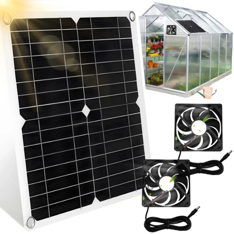 2 Stück 12W Solar-Ventilator, Wasserdichter Luftabzügler, Doppelpanel-Ventilator für Kleine Hühnerställe, Gewächshäuser, Schuppen, Tierhäuser