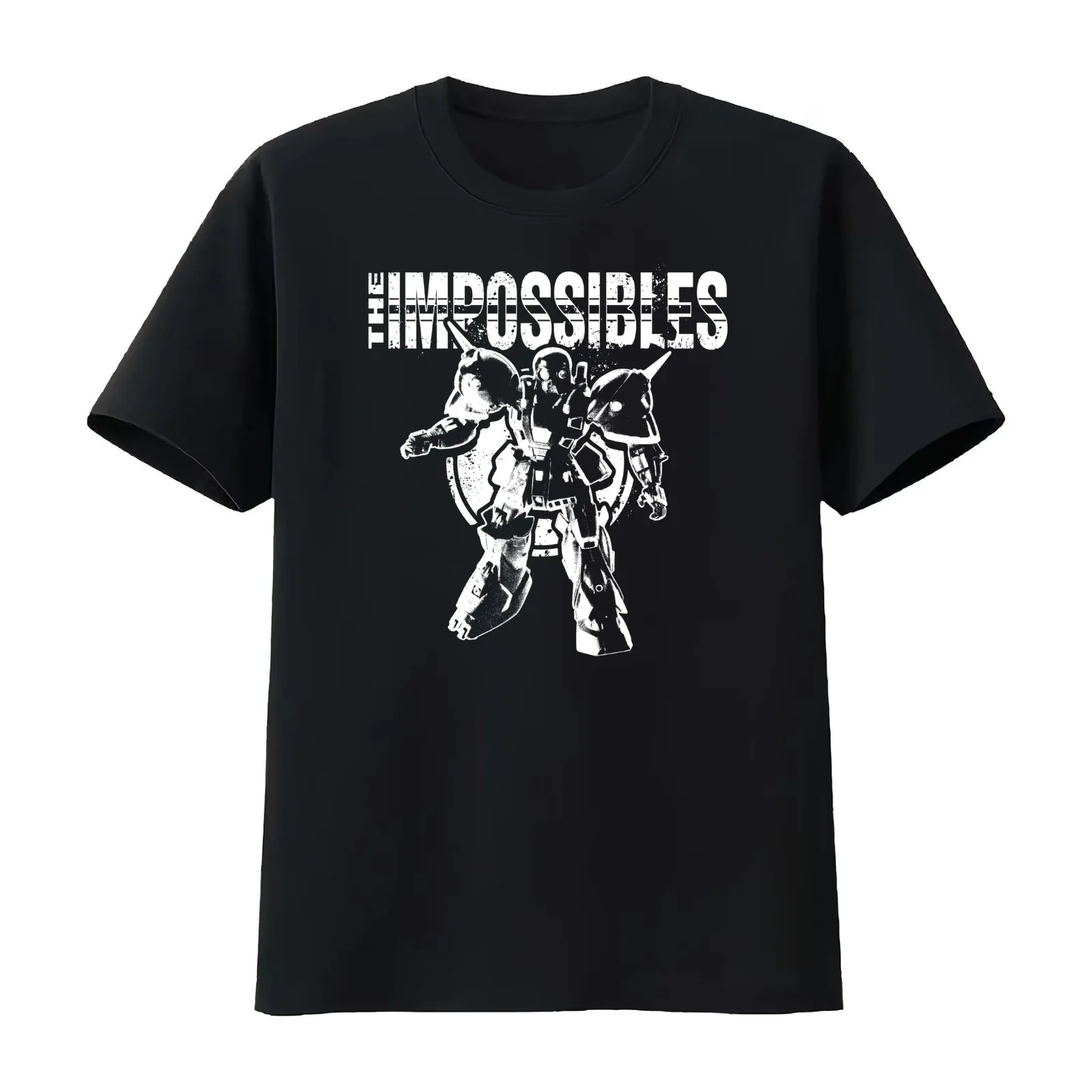 The Impossibles Logo w/ Robot - White T-Shirt Summer Casual Cotton Tee Oversized Streetwear Tops Vintage Graphic Print