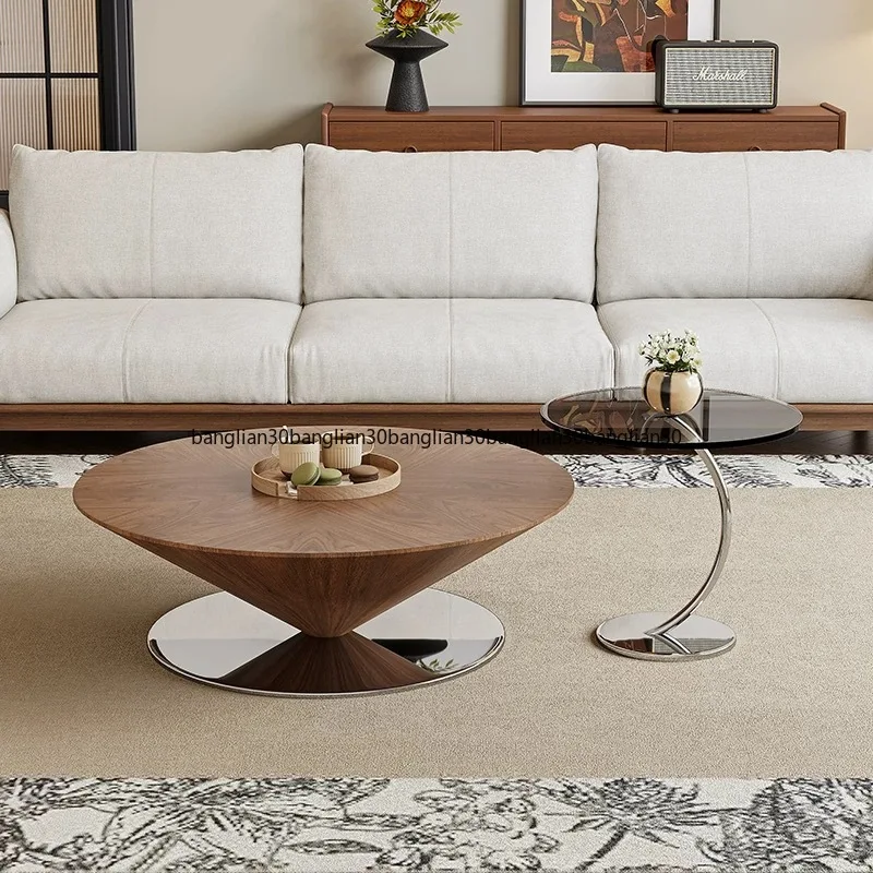 Minimalist Round Small Apartment Flying Saucer Solid Wood Coffee Table Internet Celebrity Living Room Home Light Luxury