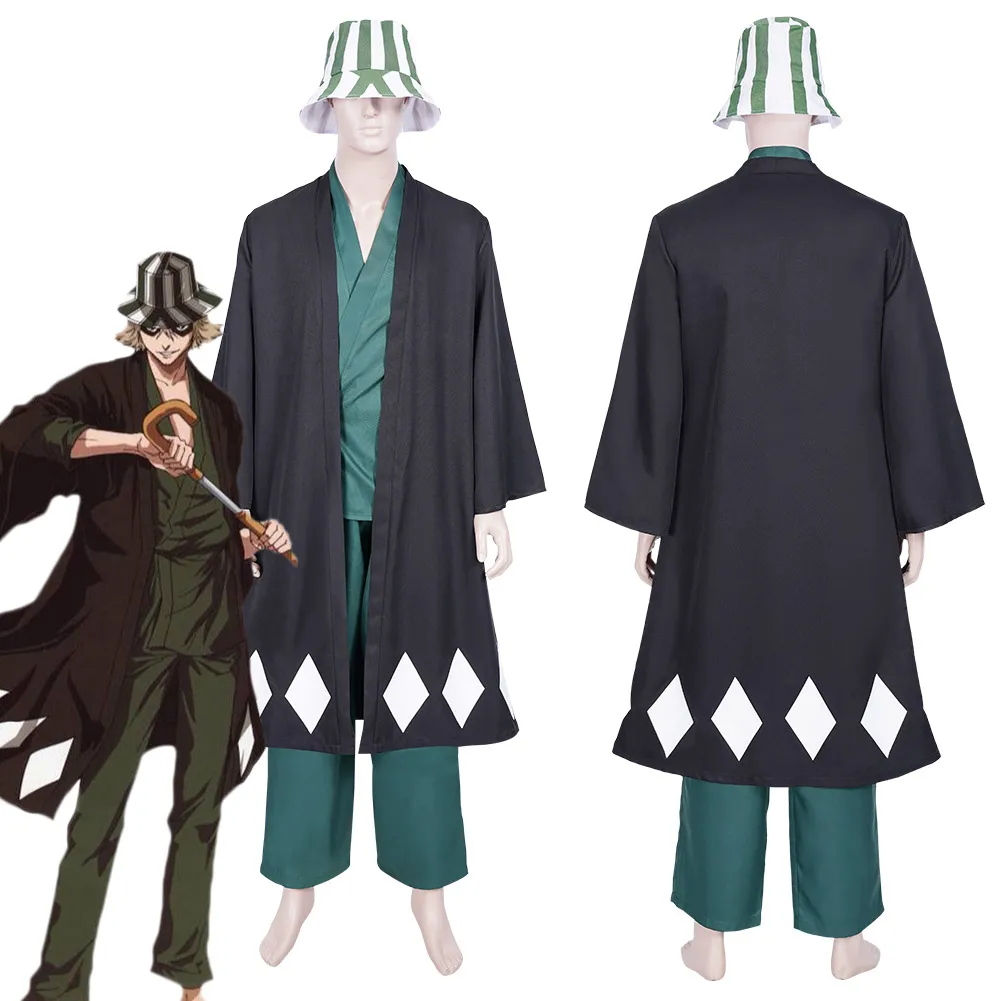 Anime Bleach Urahara Kisuke Cosplay Costume Coat Pants Hat Outfits