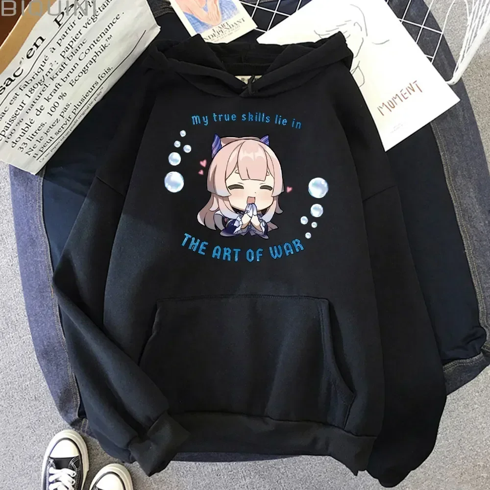 Kawaii genshin impacto impressão hoodie sangonomiya kokomi gráficos moletom feminino outono inverno hoodies pulôver roupas topos