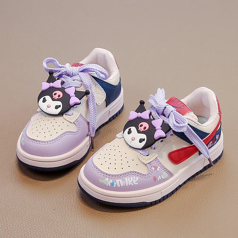 

Kids'Casual Shoes Sneakers Cartoon Kuromi PU Leather Spring Shoes For Girls Anti-slip Breathable Pink Pruple Shoes Size 29-37