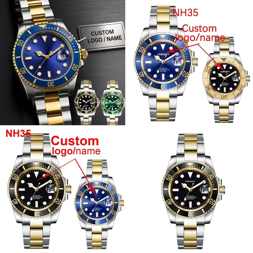 

Moq 5 units wholesale price custom logo high quality luxury watch NH35 MIYOTA 8215 Automatic Men Diver Two Tone