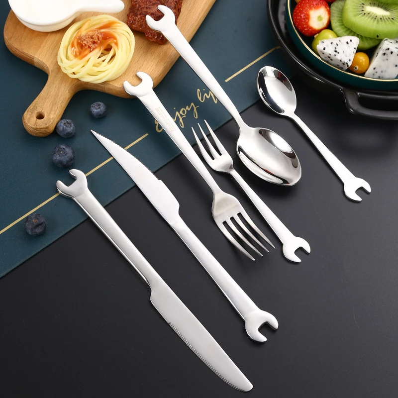 Creative Western Dinnerware Set Stainless Steel Steak Knife Fork Spoon Teaspoon Cutlery Flatware Set Tableware Kitchen Utensils