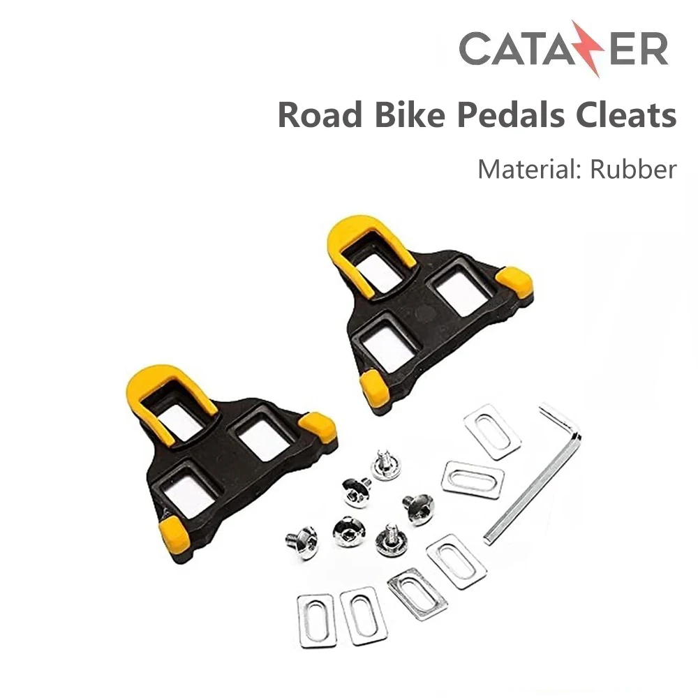 CATAZER Yellow Red Road Bike Pedals Cleats Compatible Road Bicycle Shoes SM-SH11 SPD-SL System 3~6 Degree Float Bicycle Pedals