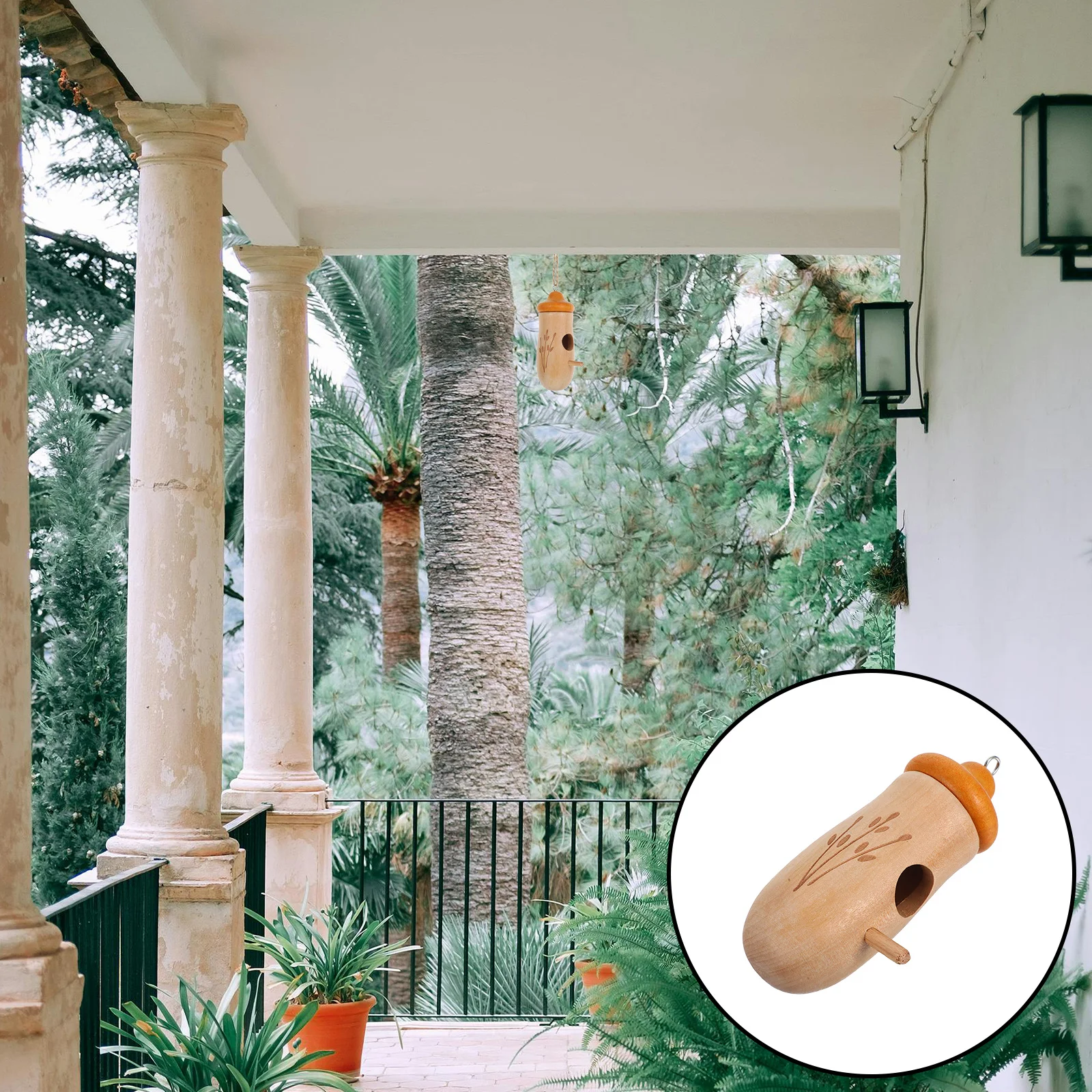 

Wooden Hummingbird Rustic Garden Decor Outdoor Hanging Bird Nest Natural Birdhouse for Backyard Balcony Porch