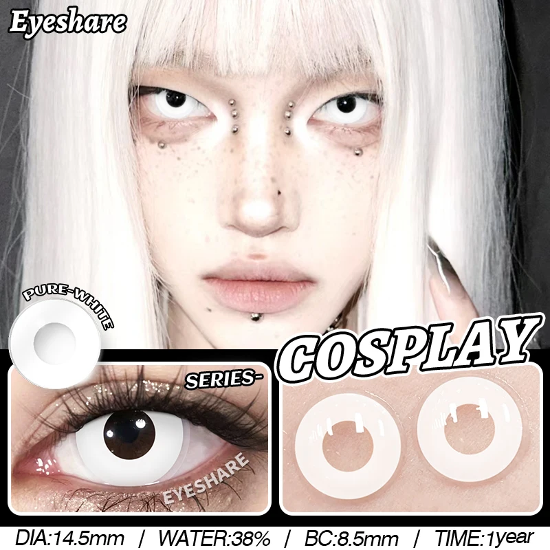 AMARA 1 Paar Halloween-Farbkontaktlinsen für Augen, Anime, Cosplay, farbige Linsen, reinweiße Linse, farbige Kontaktlinsen
