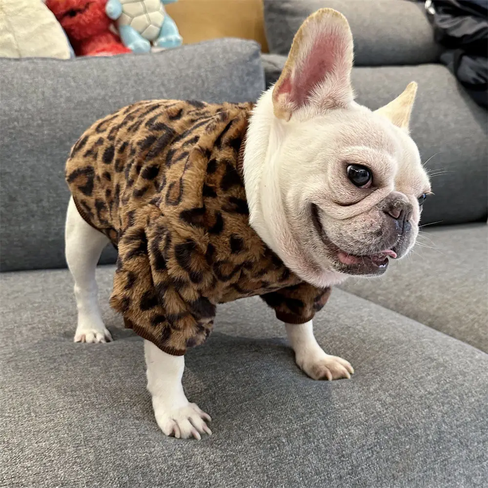 wholesale bulk items 3XL  Winter Warm French Bulldog Leopard Coat Pet Dog Clothes Small Medium Dogs Jacket Chihuahua Schnauzer