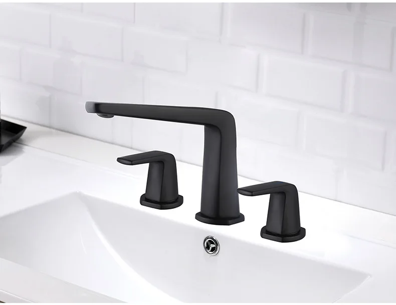 Top Quality Black Brass Bathroom sink faucet Three Holes Two Handles Basin mixer Tap Popular design Cold hot water Bathroom Tap