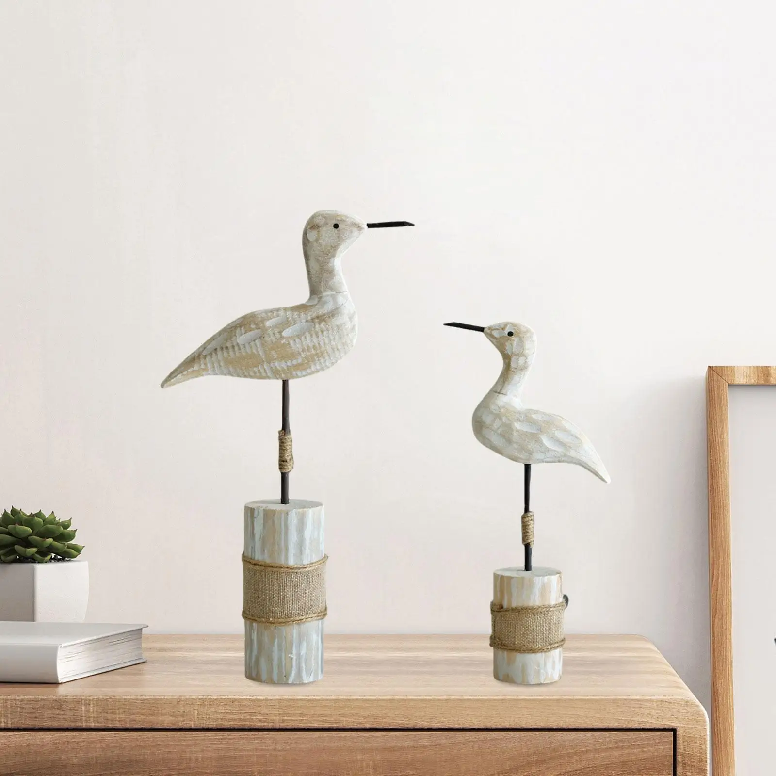 2 Pieces Seagull Statue with Base Collections Keepsake Fine Craftsmanship Animal Figurine for Cabinet Office Shelf Porch Indoor