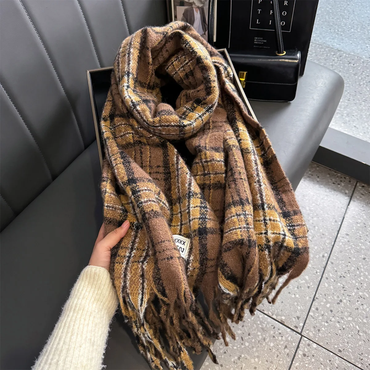 Imitation Kaschmir Warm Wrap Schal Koreanische Herbst Winter Neue Verdickte doppelseitige Schal Lange Retro Überprüfen Schals Foulard Stolen