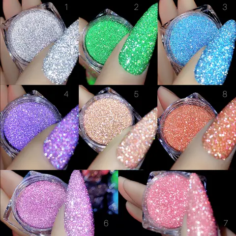8pcs Reflective Flashy Nail Glitter Powder Sparkly Rhinestone Diamond Chrome Pigment Crystal Sequins DIY Manicure Decorations