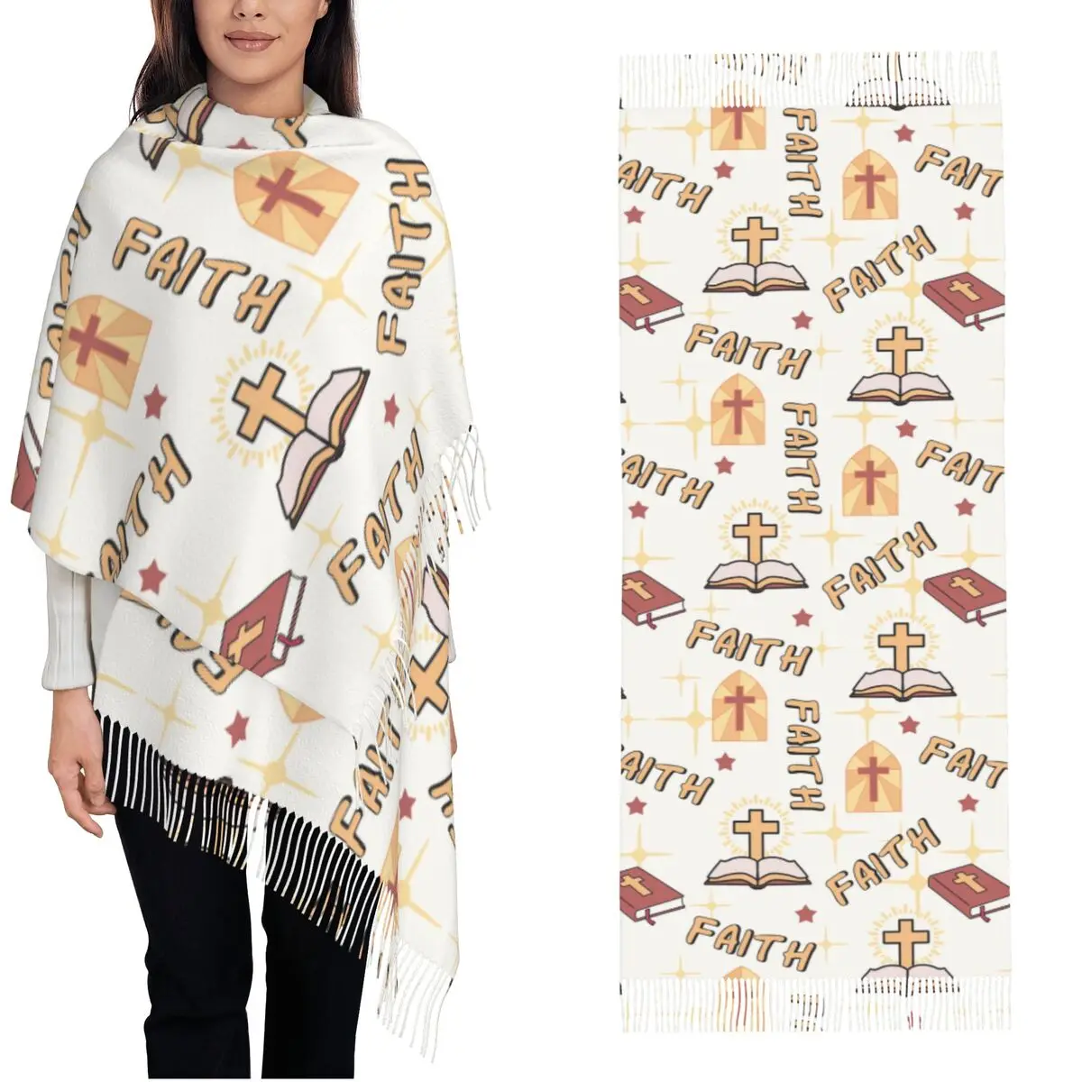 Women's Scarf with Tassel Faith And Scripture Light Christian Art Large Soft Shawl Wrap Christ Faith Design Gifts Cashmere Scarf