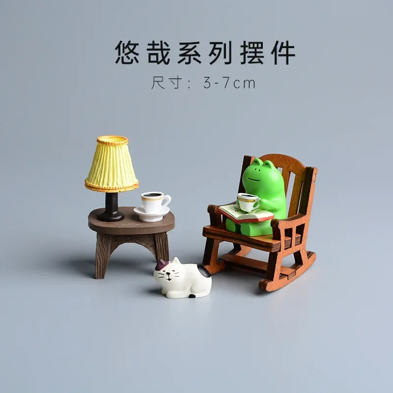 Cartoon Anime Cute Frog Chair Ornament Table Lamp Coffee Figurines Home Decor Fairy Garden Accessories Toys Desktop Ornaments